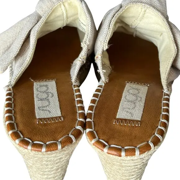 Sugar Hundreds Wedge Sandal 11 Beige Linen Slip On Bow Espadrille Coconut Girl
