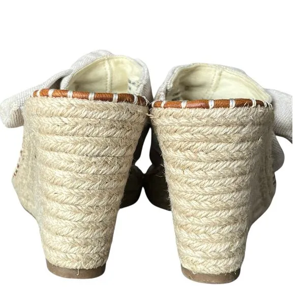 Sugar Hundreds Wedge Sandal 11 Beige Linen Slip On Bow Espadrille Coconut Girl