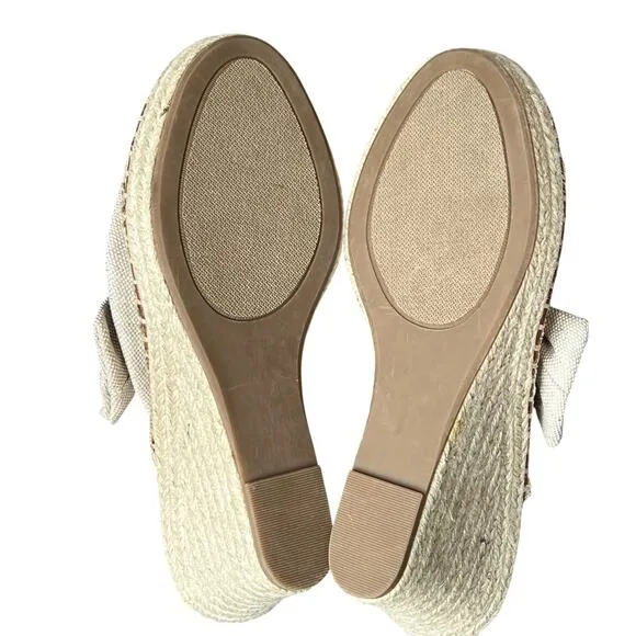 Sugar Hundreds Wedge Sandal 11 Beige Linen Slip On Bow Espadrille Coconut Girl