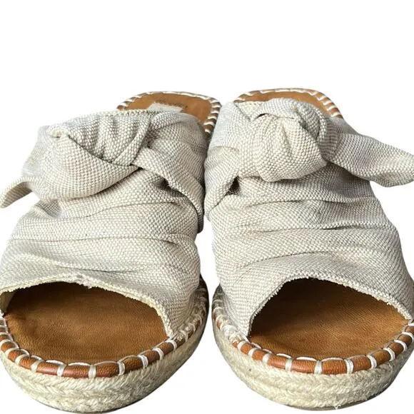 Sugar Hundreds Wedge Sandal 11 Beige Linen Slip On Bow Espadrille Coconut Girl