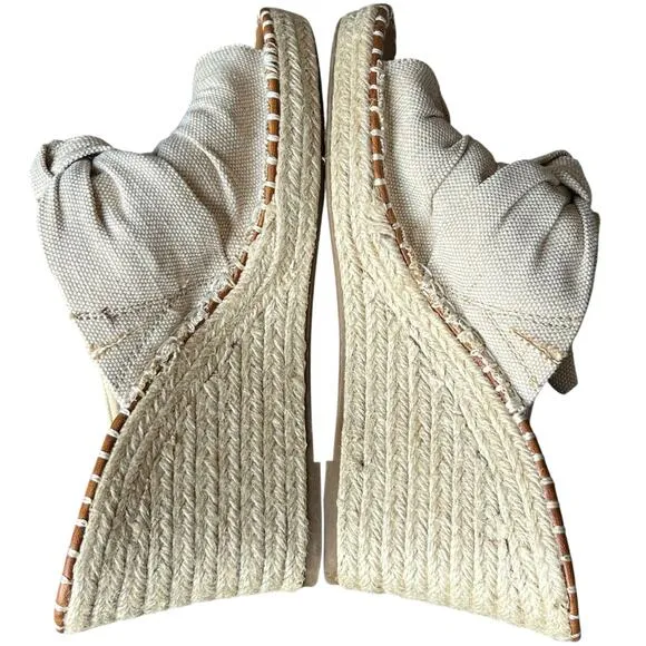 Sugar Hundreds Wedge Sandal 11 Beige Linen Slip On Bow Espadrille Coconut Girl