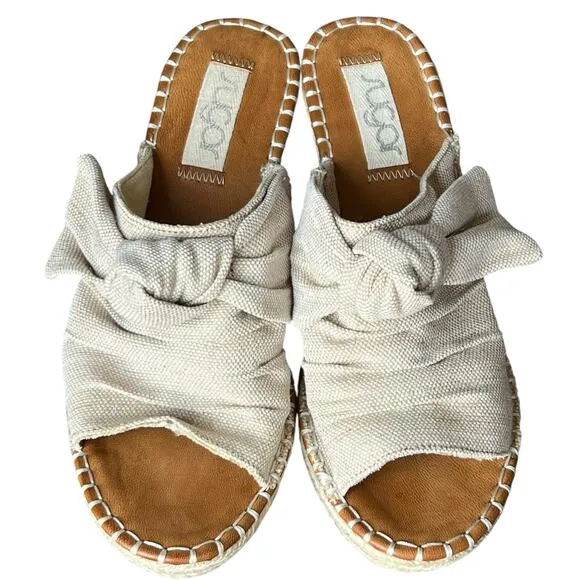Sugar Hundreds Wedge Sandal 11 Beige Linen Slip On Bow Espadrille Coconut Girl