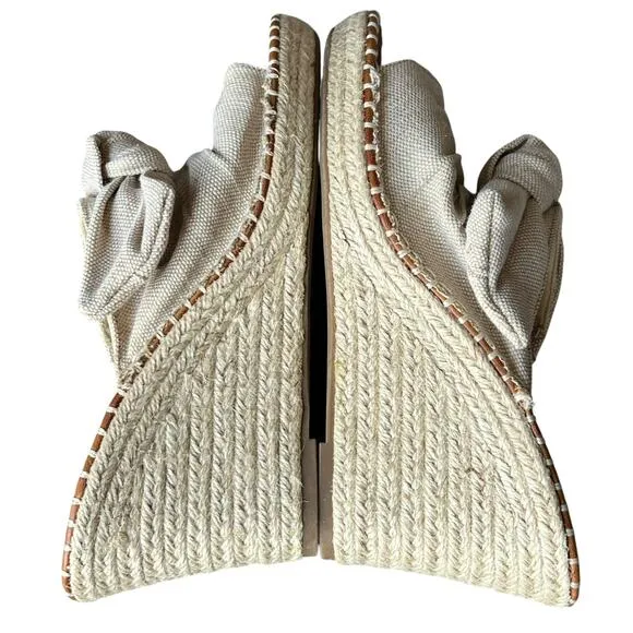 Sugar Hundreds Wedge Sandal 11 Beige Linen Slip On Bow Espadrille Coconut Girl