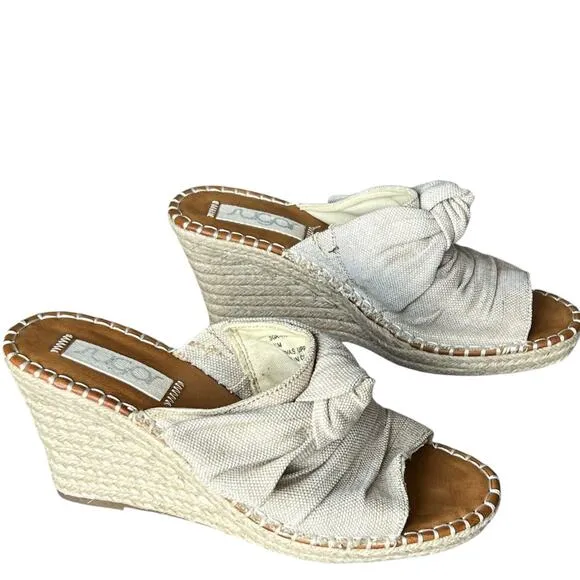 Sugar Hundreds Wedge Sandal 11 Beige Linen Slip On Bow Espadrille Coconut Girl