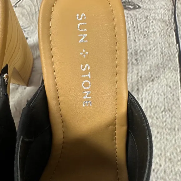 Sun &amp; Stone Taanyaf Silver Studded Clogs Wood Sole Faux Suede Black NEW