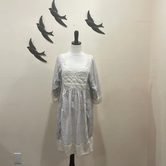 Sundance Everyday Dream Kimono Sleeve Lace Crochet Trim Patchwork Floral Dress M