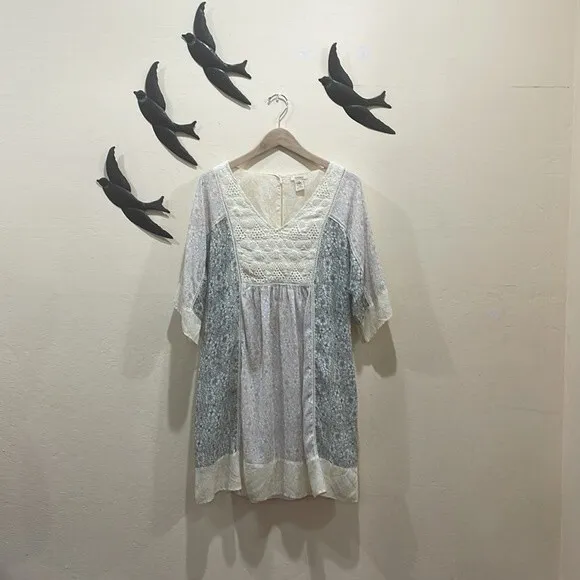Sundance Everyday Dream Kimono Sleeve Lace Crochet Trim Patchwork Floral Dress M