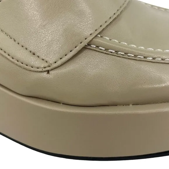 SVEGAN Women Vegan Leather Backless Mule Platform Loafer Size 38 US 7-7.5 Beige