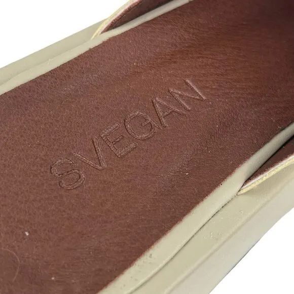 SVEGAN Women Vegan Leather Backless Mule Platform Loafer Size 38 US 7-7.5 Beige