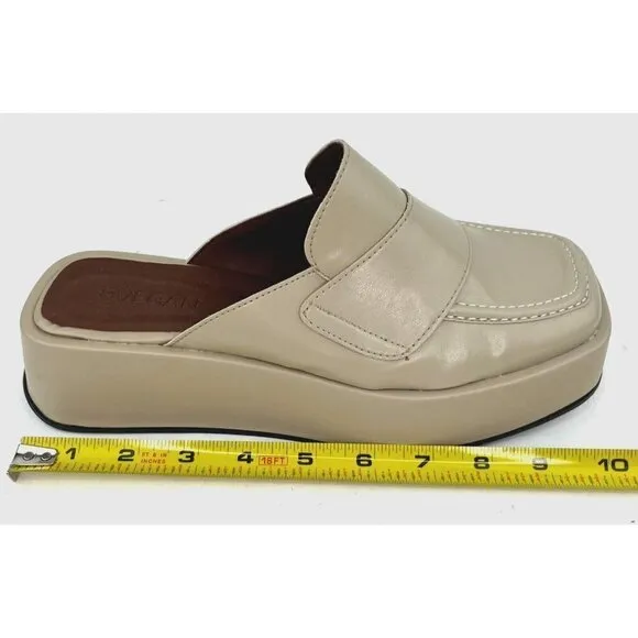 SVEGAN Women Vegan Leather Backless Mule Platform Loafer Size 38 US 7-7.5 Beige