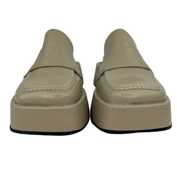 SVEGAN Women Vegan Leather Backless Mule Platform Loafer Size 38 US 7-7.5 Beige