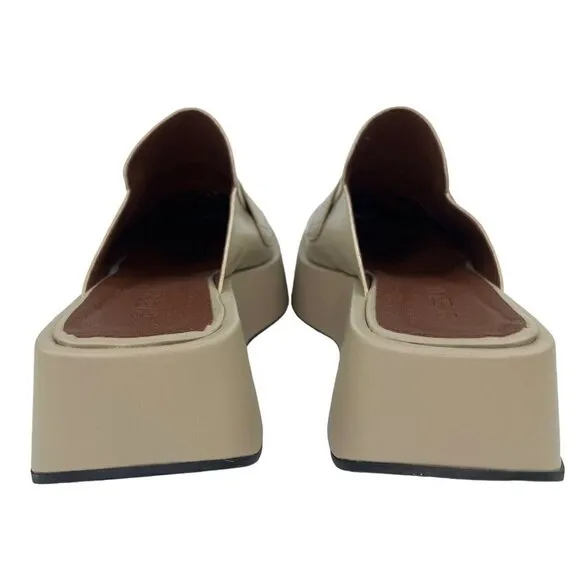 SVEGAN Women Vegan Leather Backless Mule Platform Loafer Size 38 US 7-7.5 Beige