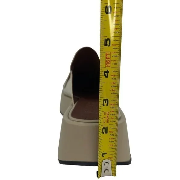 SVEGAN Women Vegan Leather Backless Mule Platform Loafer Size 38 US 7-7.5 Beige