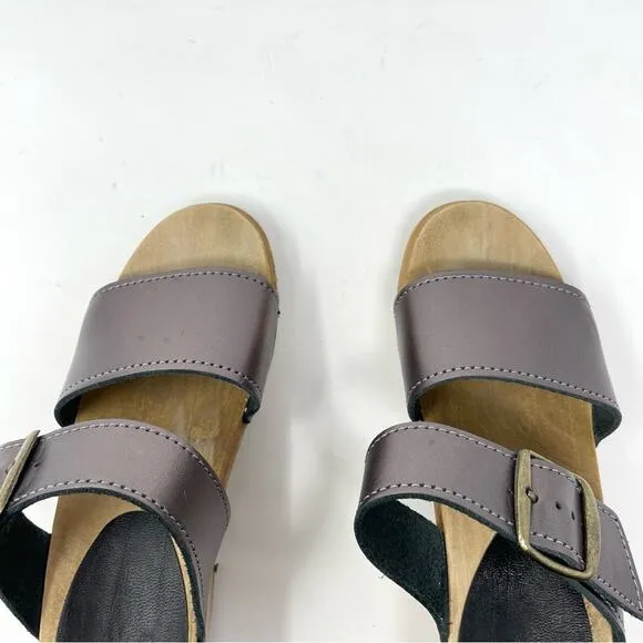 Sven Originals 2 Strap Buckle Wood Swedish Wooden Sandals Clogs Pewter 35 5
