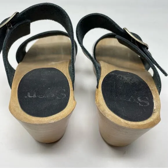Sven Originals 2 Strap Buckle Wood Swedish Wooden Sandals Clogs Pewter 35 5
