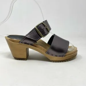 Sven Originals 2 Strap Buckle Wood Swedish Wooden Sandals Clogs Pewter 35 5
