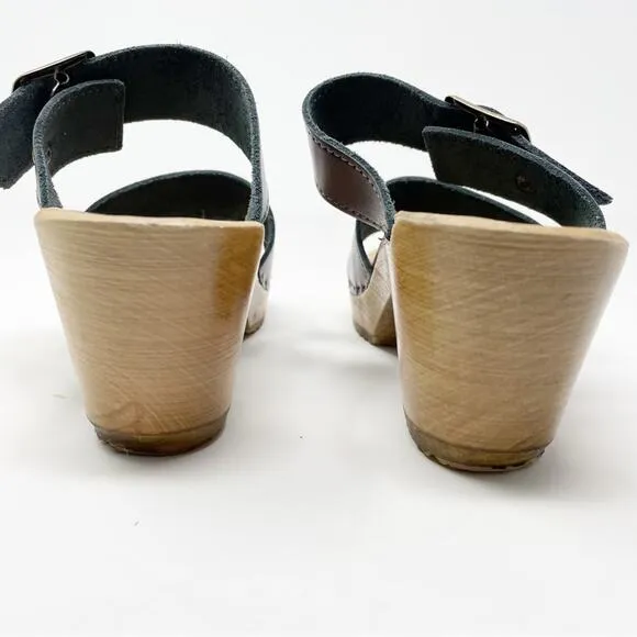 Sven Originals 2 Strap Buckle Wood Swedish Wooden Sandals Clogs Pewter 35 5