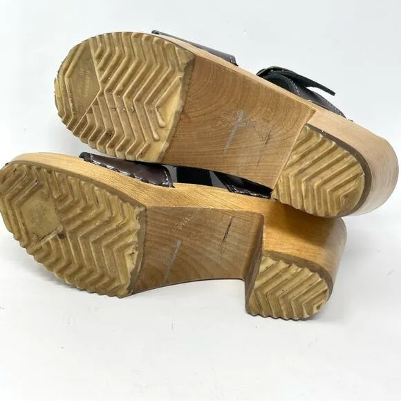 Sven Originals 2 Strap Buckle Wood Swedish Wooden Sandals Clogs Pewter 35 5