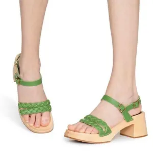 Swedish Hasbeens 60s Tanja Sandals in Green Leather Size 35 Us Size 5