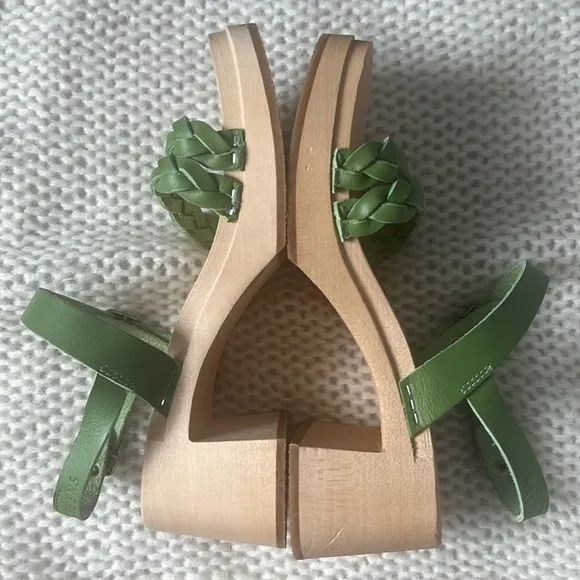 Swedish Hasbeens 60s Tanja Sandals in Green Leather Size 35 Us Size 5