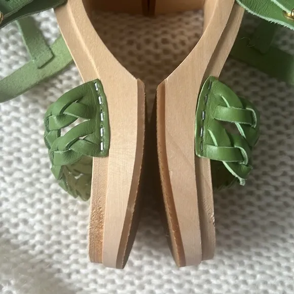 Swedish Hasbeens 60s Tanja Sandals in Green Leather Size 35 Us Size 5