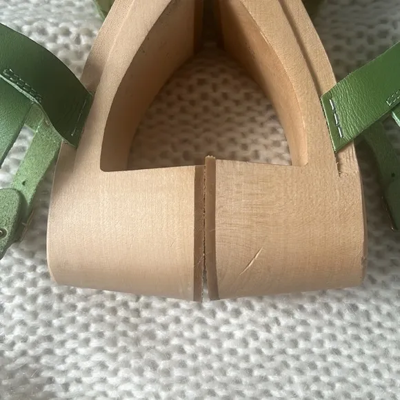 Swedish Hasbeens 60s Tanja Sandals in Green Leather Size 35 Us Size 5