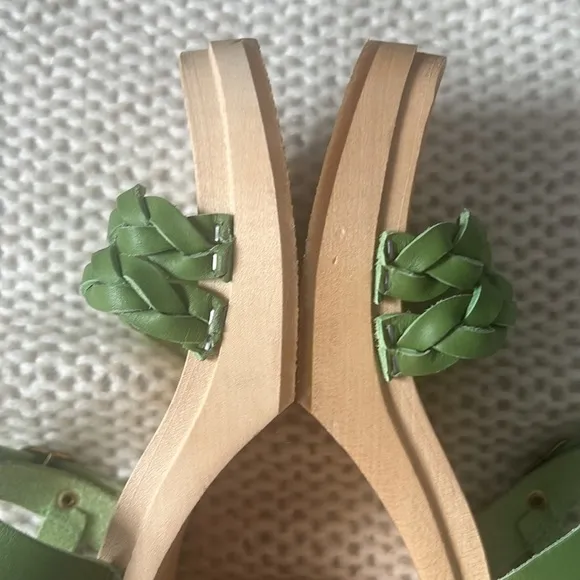 Swedish Hasbeens 60s Tanja Sandals in Green Leather Size 35 Us Size 5