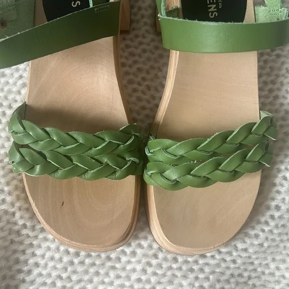 Swedish Hasbeens 60s Tanja Sandals in Green Leather Size 35 Us Size 5