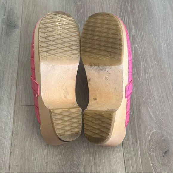 Swedish Hasbeens Heeled Mules Clogs Pink Croc Embossed Women’s EU 36 Barbie