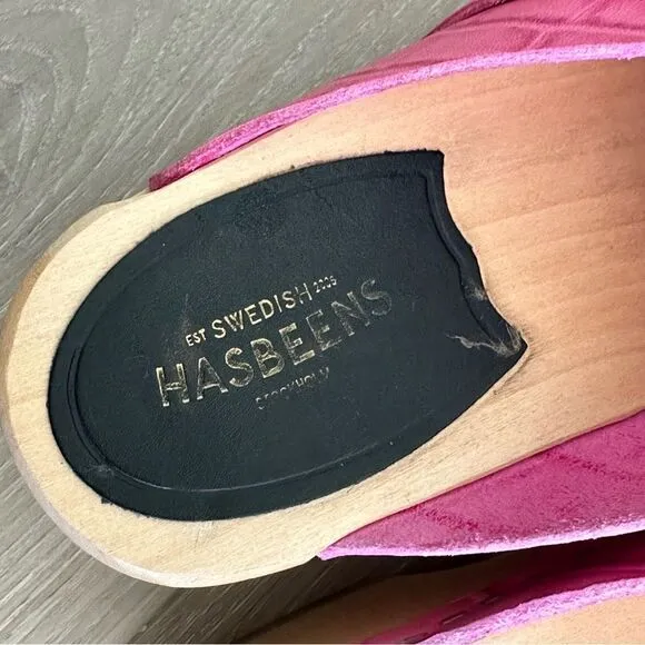 Swedish Hasbeens Heeled Mules Clogs Pink Croc Embossed Women’s EU 36 Barbie