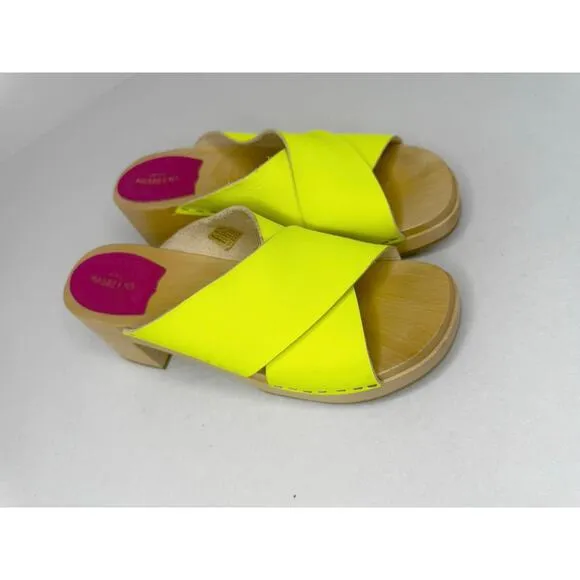 Swedish HASBEENS neon yellow Anette wooden Retro clog size 41