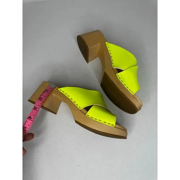 Swedish HASBEENS neon yellow Anette wooden Retro clog size 41