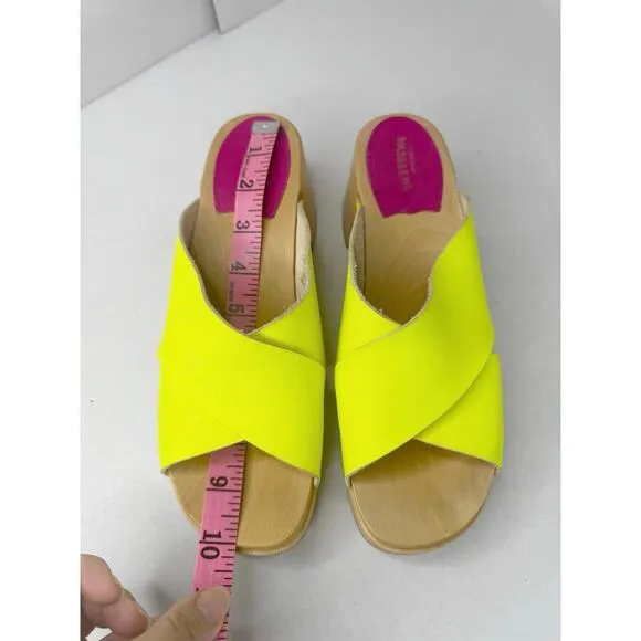 Swedish HASBEENS neon yellow Anette wooden Retro clog size 41