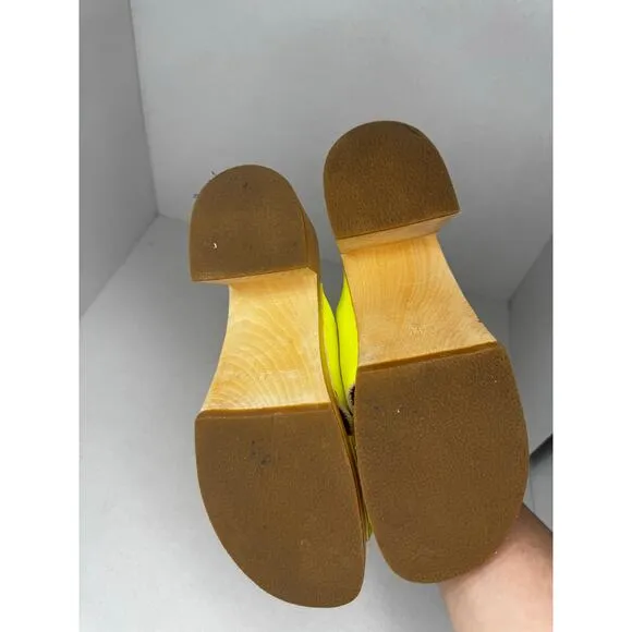 Swedish HASBEENS neon yellow Anette wooden Retro clog size 41