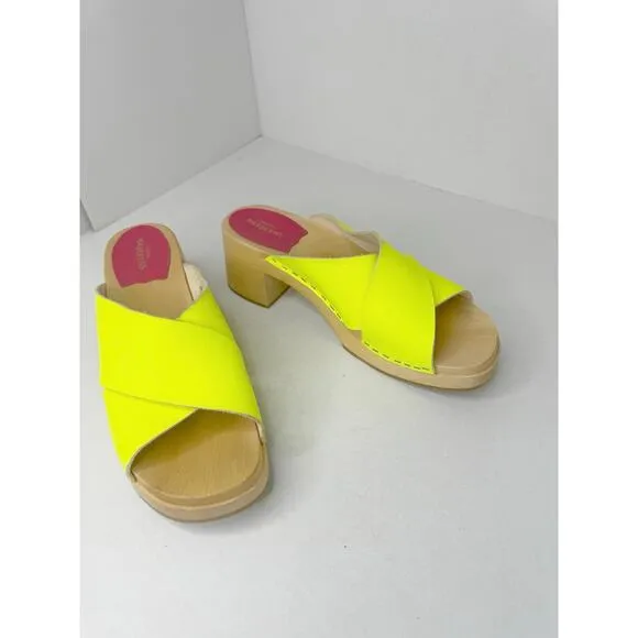 Swedish HASBEENS neon yellow Anette wooden Retro clog size 41