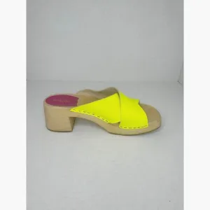 Swedish HASBEENS neon yellow Anette wooden Retro clog size 41