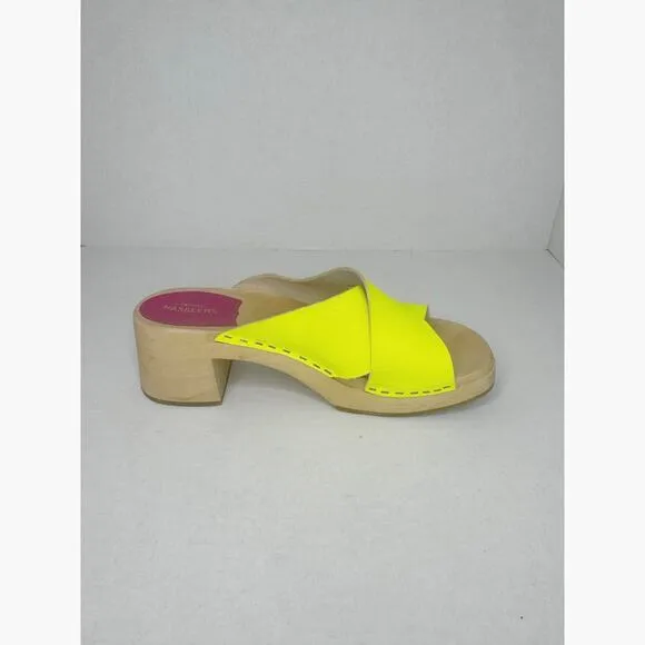 Swedish HASBEENS neon yellow Anette wooden Retro clog size 41