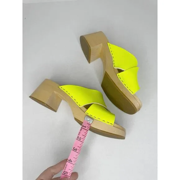 Swedish HASBEENS neon yellow Anette wooden Retro clog size 41