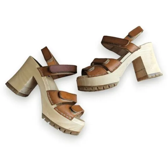 Swedish Hasbeens Velcra platform heeled‎ clogs size 38 / US 7.5