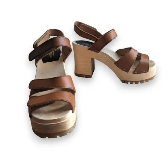Swedish Hasbeens Velcra platform heeled‎ clogs size 38 / US 7.5