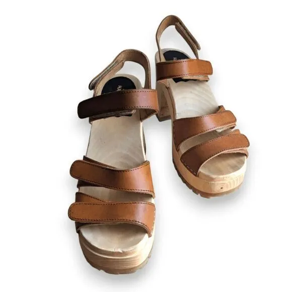 Swedish Hasbeens Velcra platform heeled‎ clogs size 38 / US 7.5