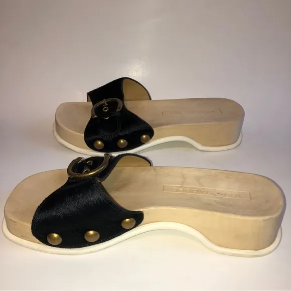 Sz 8 - 38 MARC JACOBS Black Anita Calf Hair Sandals Slides Clogs RARE