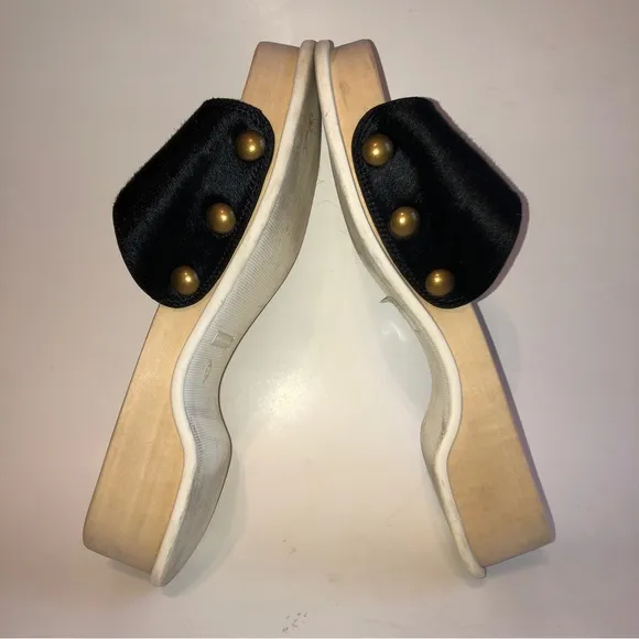 Sz 8 - 38 MARC JACOBS Black Anita Calf Hair Sandals Slides Clogs RARE