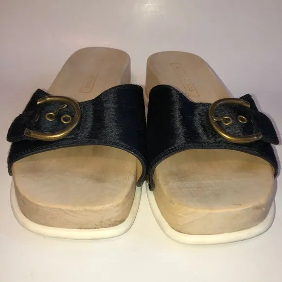 Sz 8 - 38 MARC JACOBS Black Anita Calf Hair Sandals Slides Clogs RARE