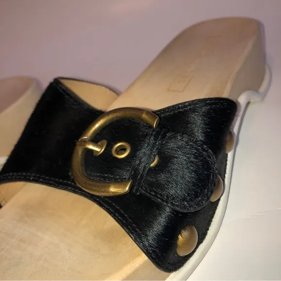 Sz 8 - 38 MARC JACOBS Black Anita Calf Hair Sandals Slides Clogs RARE