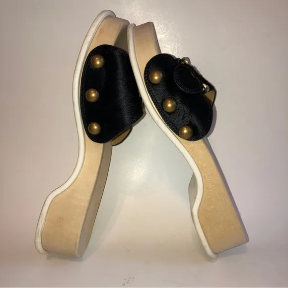 Sz 8 - 38 MARC JACOBS Black Anita Calf Hair Sandals Slides Clogs RARE