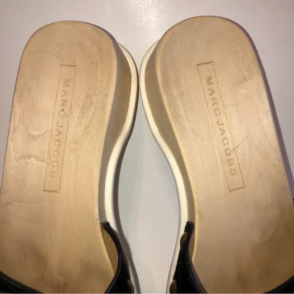 Sz 8 - 38 MARC JACOBS Black Anita Calf Hair Sandals Slides Clogs RARE