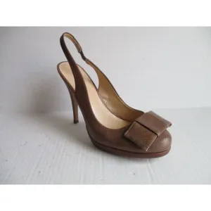 *Talbots Brown Slingback Pumps Elasticized Ankle Strap - 9.5B