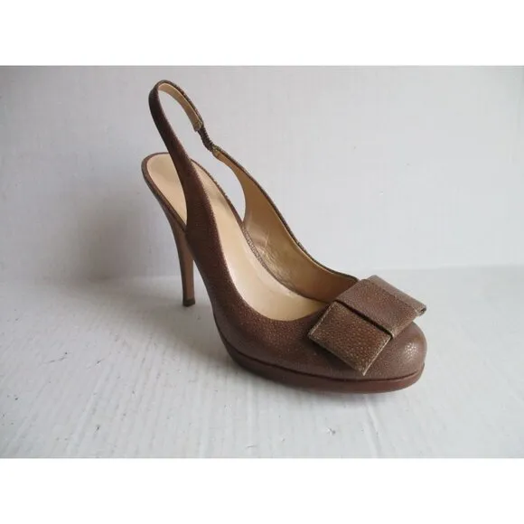 *Talbots Brown Slingback Pumps Elasticized Ankle Strap - 9.5B