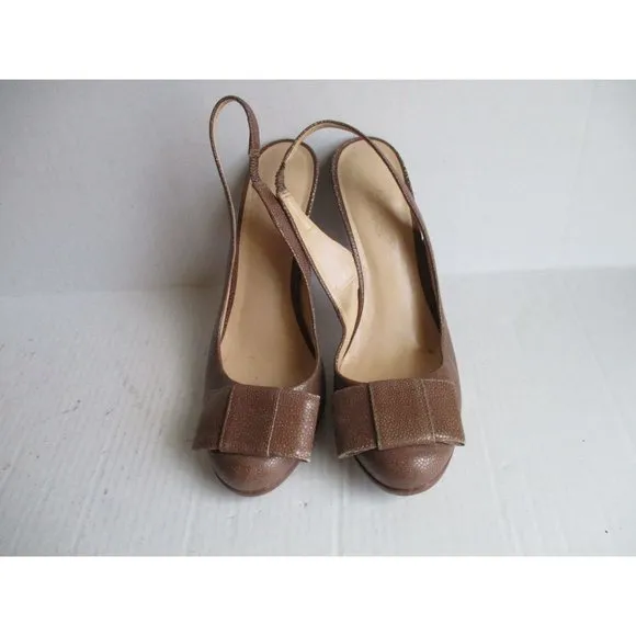 *Talbots Brown Slingback Pumps Elasticized Ankle Strap - 9.5B